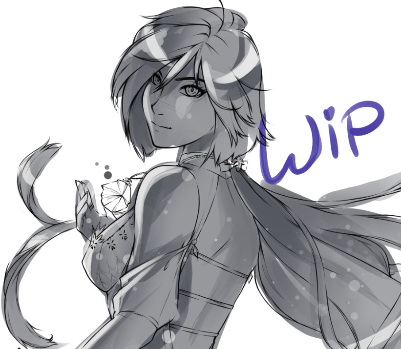 Work in progress of Princess Garnet from Final Fantasy IX in grayscale to block off values.