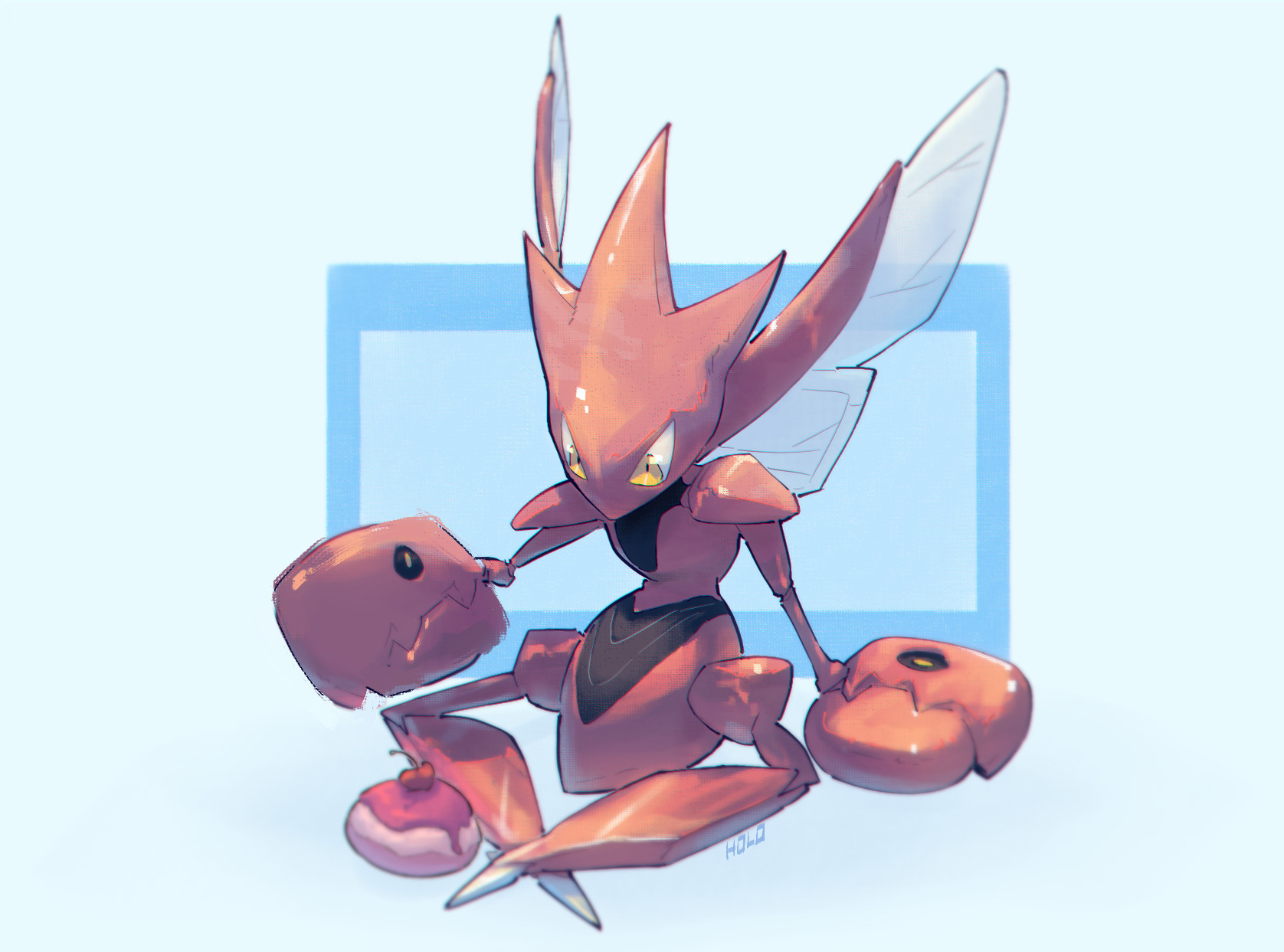 Art of scizor from pokemon ( nintendo ) with a pokepuff