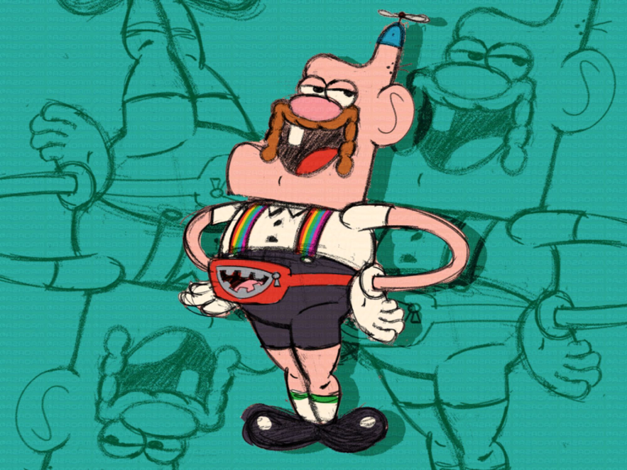 A drawing of Uncle Grandpa against a blue background