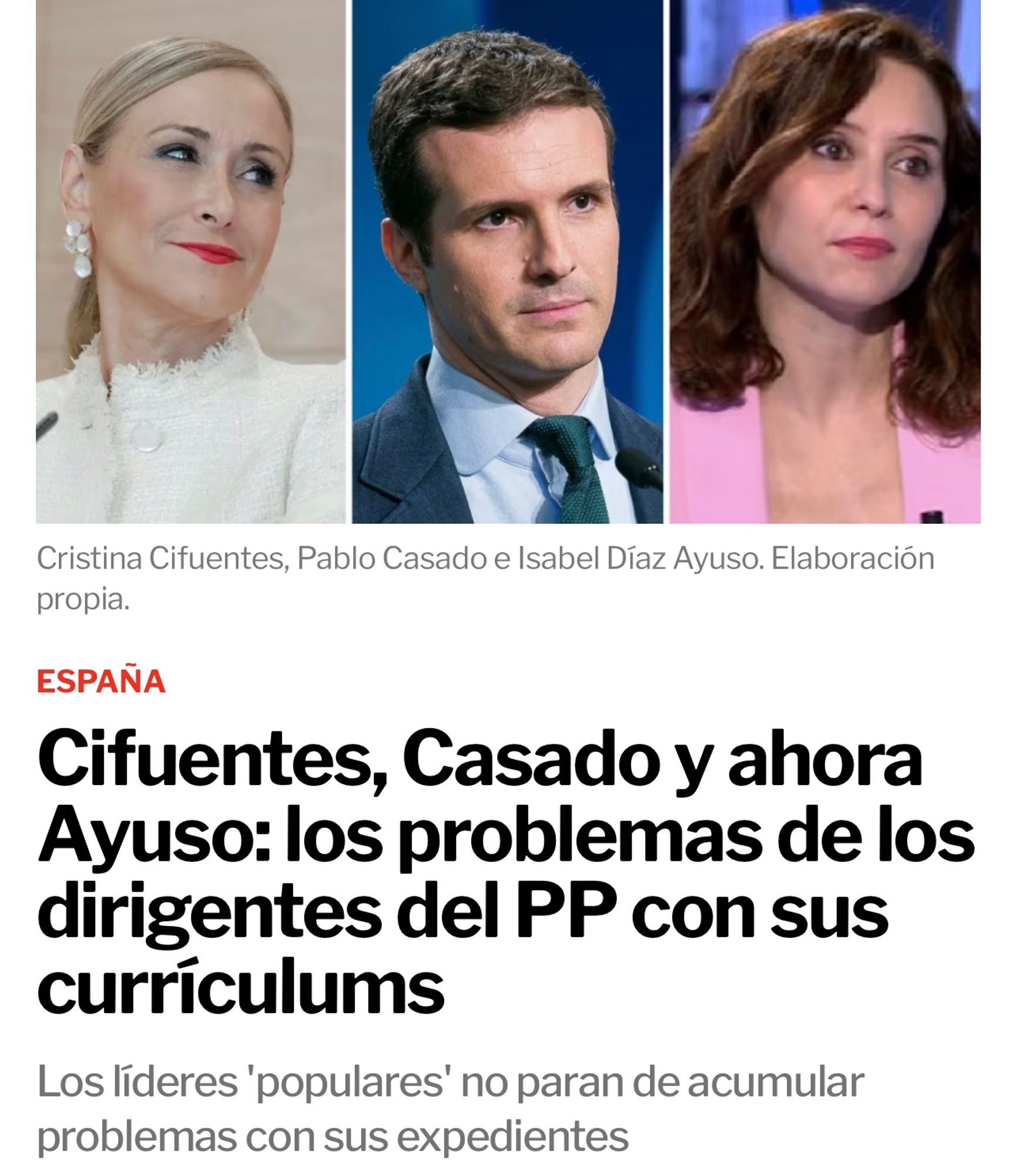 Cifuentes, Casado y ahora Ayuso: los problemas de los dirigentes del PP con sus currículums
Los líderes 'populares' no paran de acumular problemas con sus expedientes