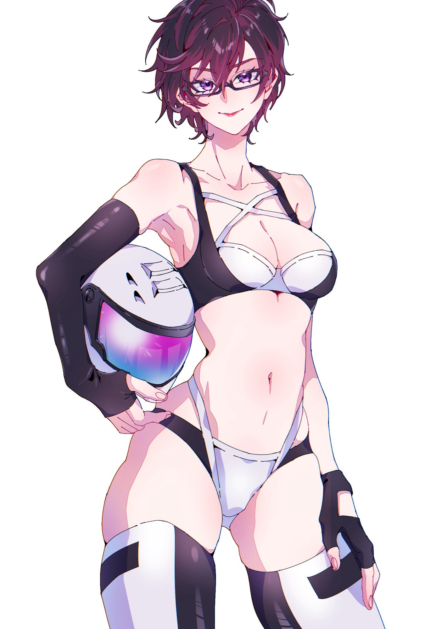 Art of Lady Jaye in a sexy bikini while holding a white helmet with a gradient pink/blue visor without text or double exposure

Artist: uusdvedp/Skeb