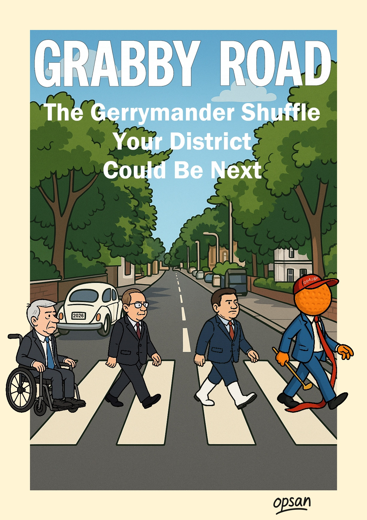 A political cartoon spoof of a famous Beatles Album with a political twist. 