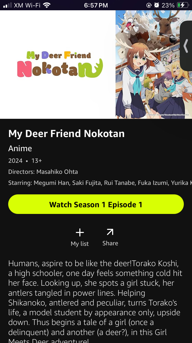 Amazon Freevee iOS app
“My Deer Friend Nokotan”