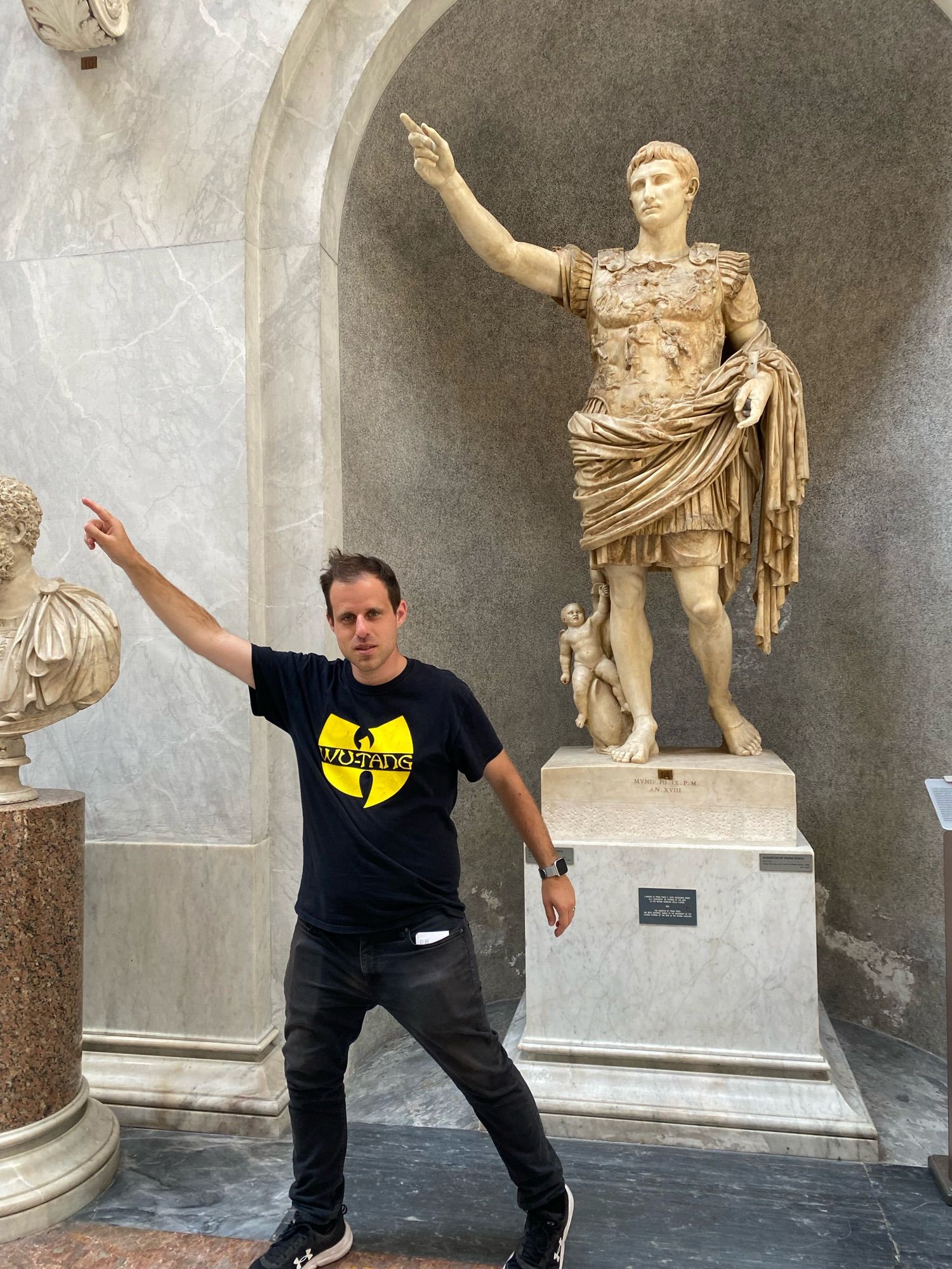 Me doing the same pose as a statue of Augustus