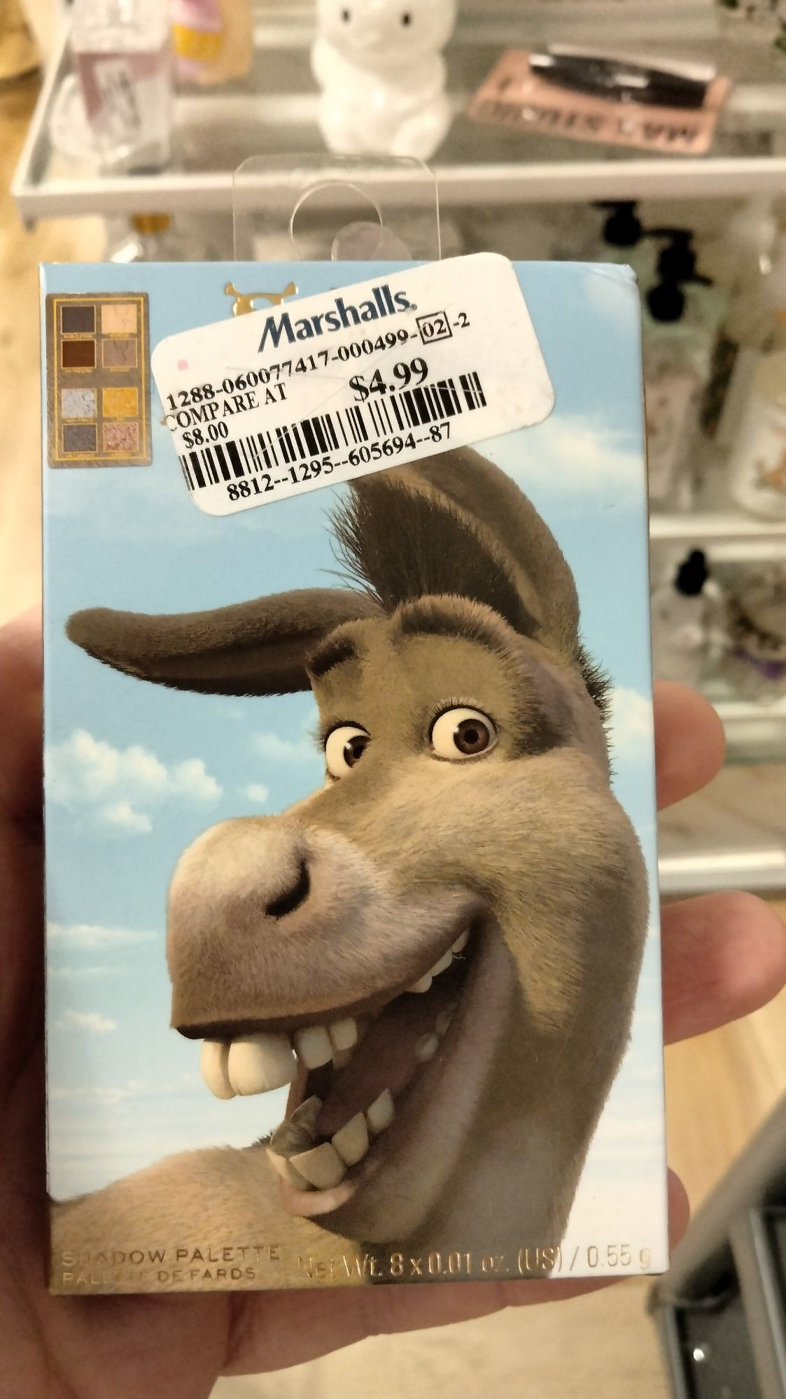 picture of an eyeshadow palette with donkey from Shrek on it, it is on sale at Marshall's for $4.99