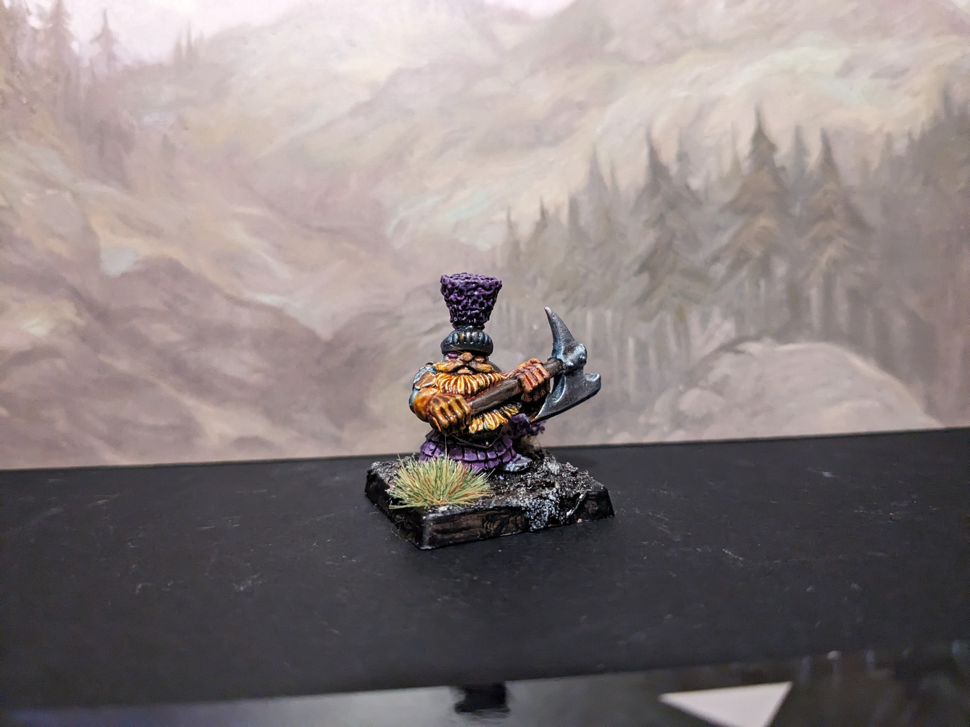 Dwarf marauder champion from old marauder Warhammer minis. Painted purple