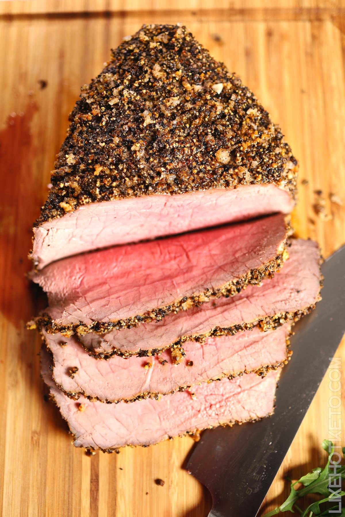Cheese and pepper crusted roast beef