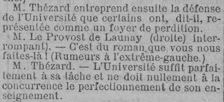 "M. Thézard entreprend ensuite la défense de l'Université que certain ont, dit-il, représenté comme un foyer de perdition"

Est Républicain, 20 nov 1903, p1