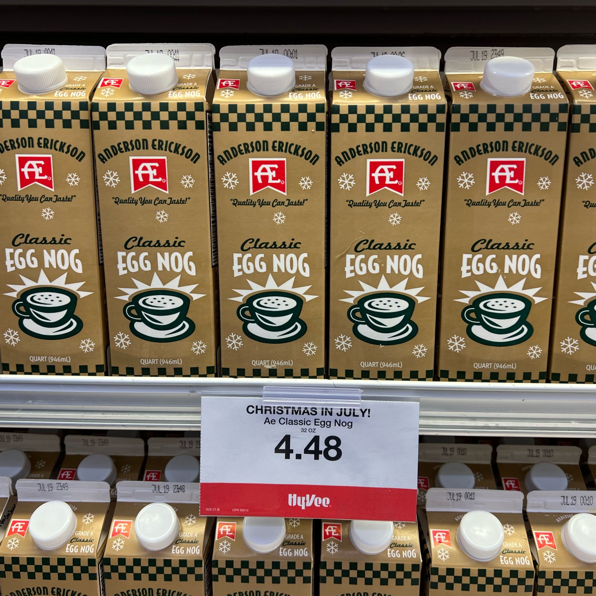 Summer eggnog season is upon us!  HyVee is carrying AE eggnog again for a few weeks.  Time to stock up the freezer!