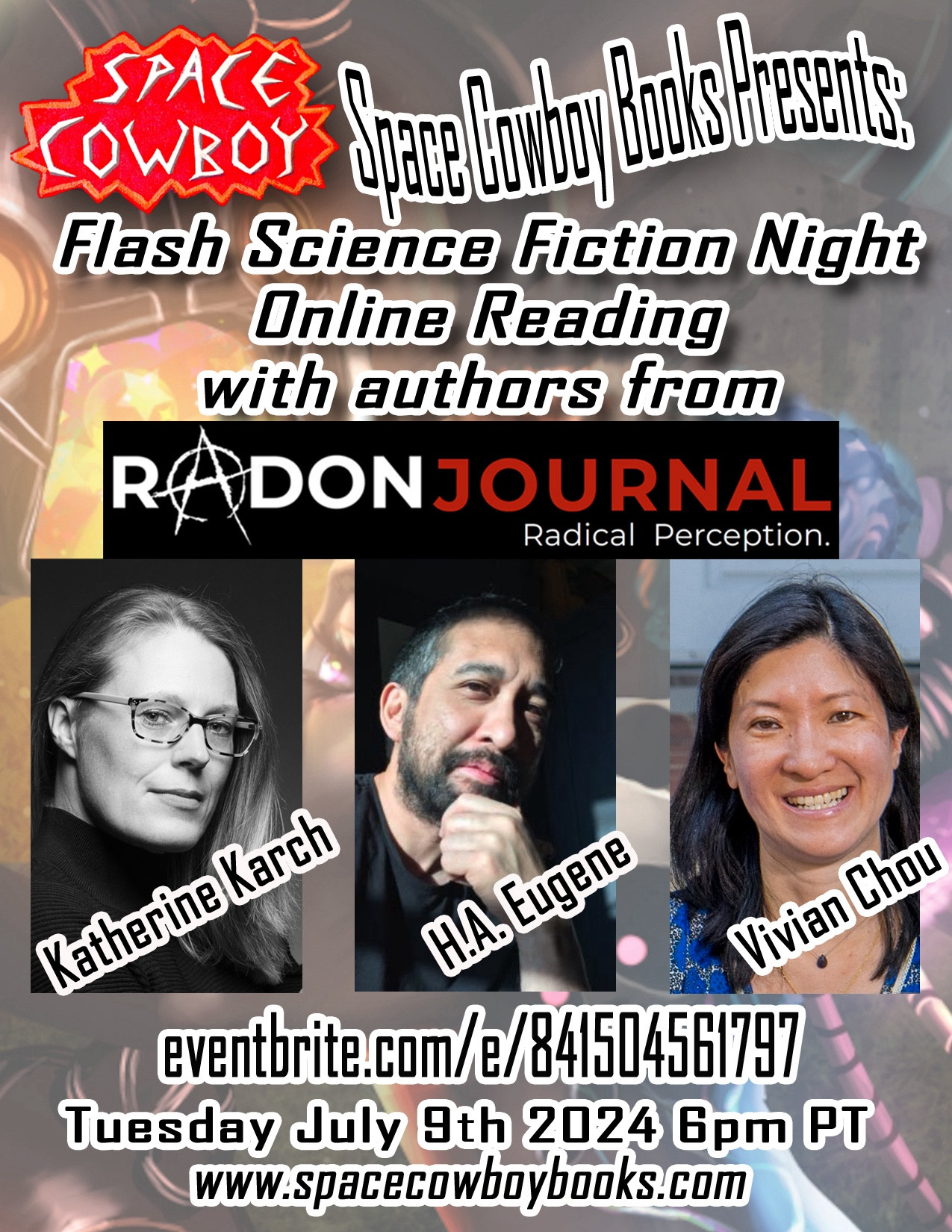 In little less than an hour, I’ll be doing my VERY FIRST live reading event with two other authors via #RadonJournalAnd #SpaceCowboyBooks. 

It’s a FREE live stream event. Hope you’ll join me!