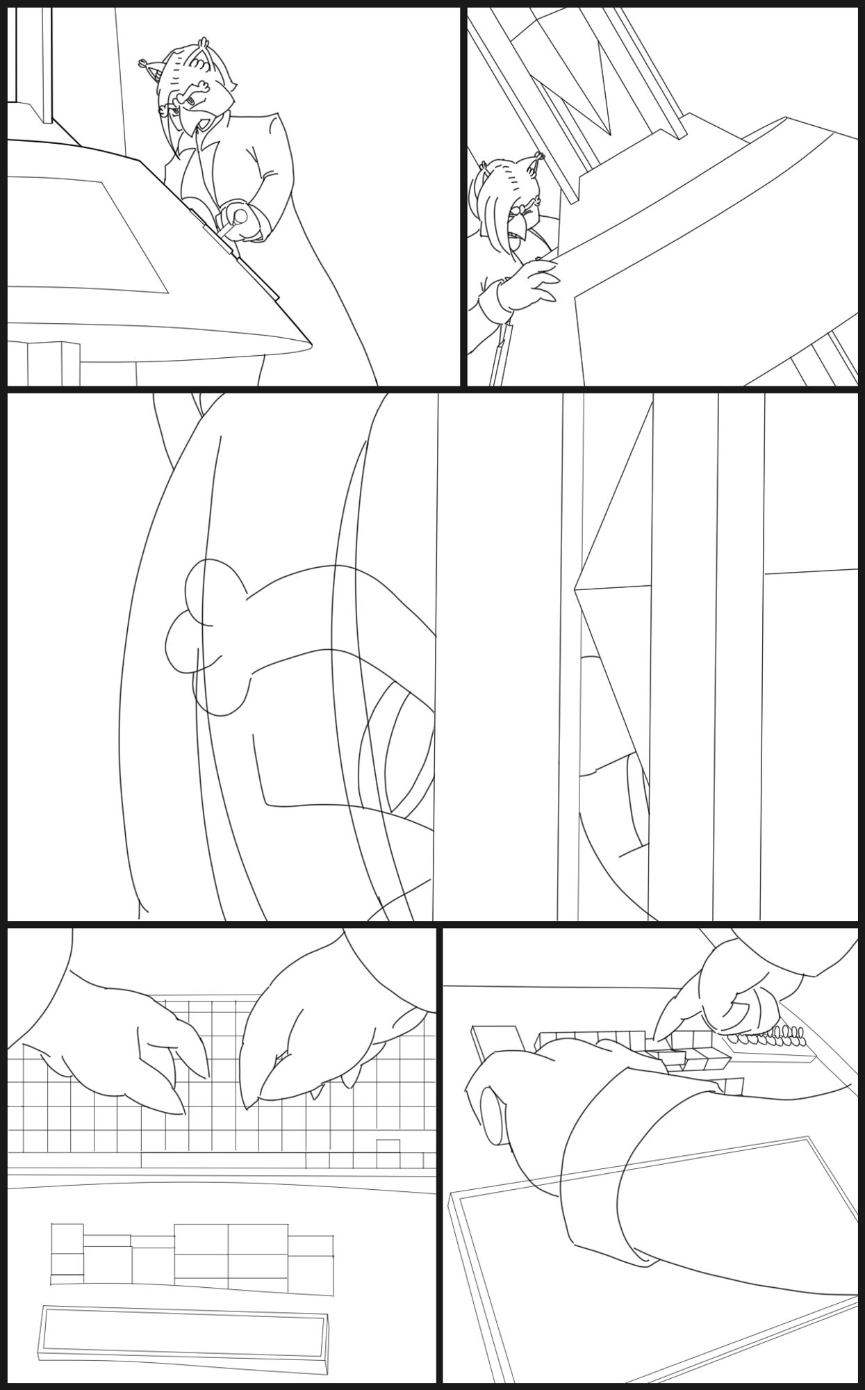 WIP linework teaser showing the Doctor operating the TARDIS console