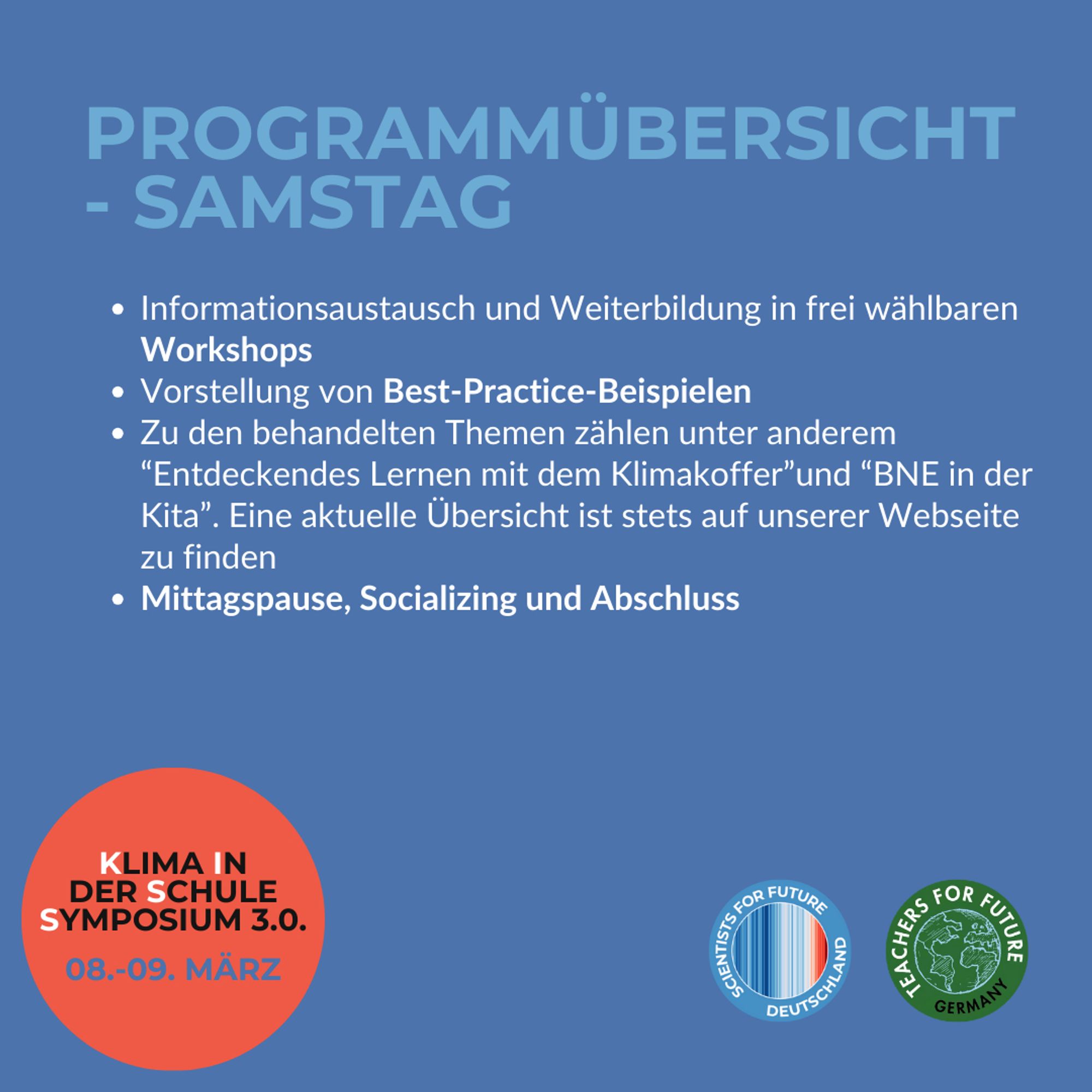 Noch 10 Tage bis zum “Klima in der Schule Symposium” (KISS) 3.0! 🔥 Hier findet ihr das Programm für Samstag 😊

Bist du schon angemeldet? Wenn nicht, schau unbedingt auf unserer Webseite (https://schule.scientists4future.org/kiss-2024/) vorbei.