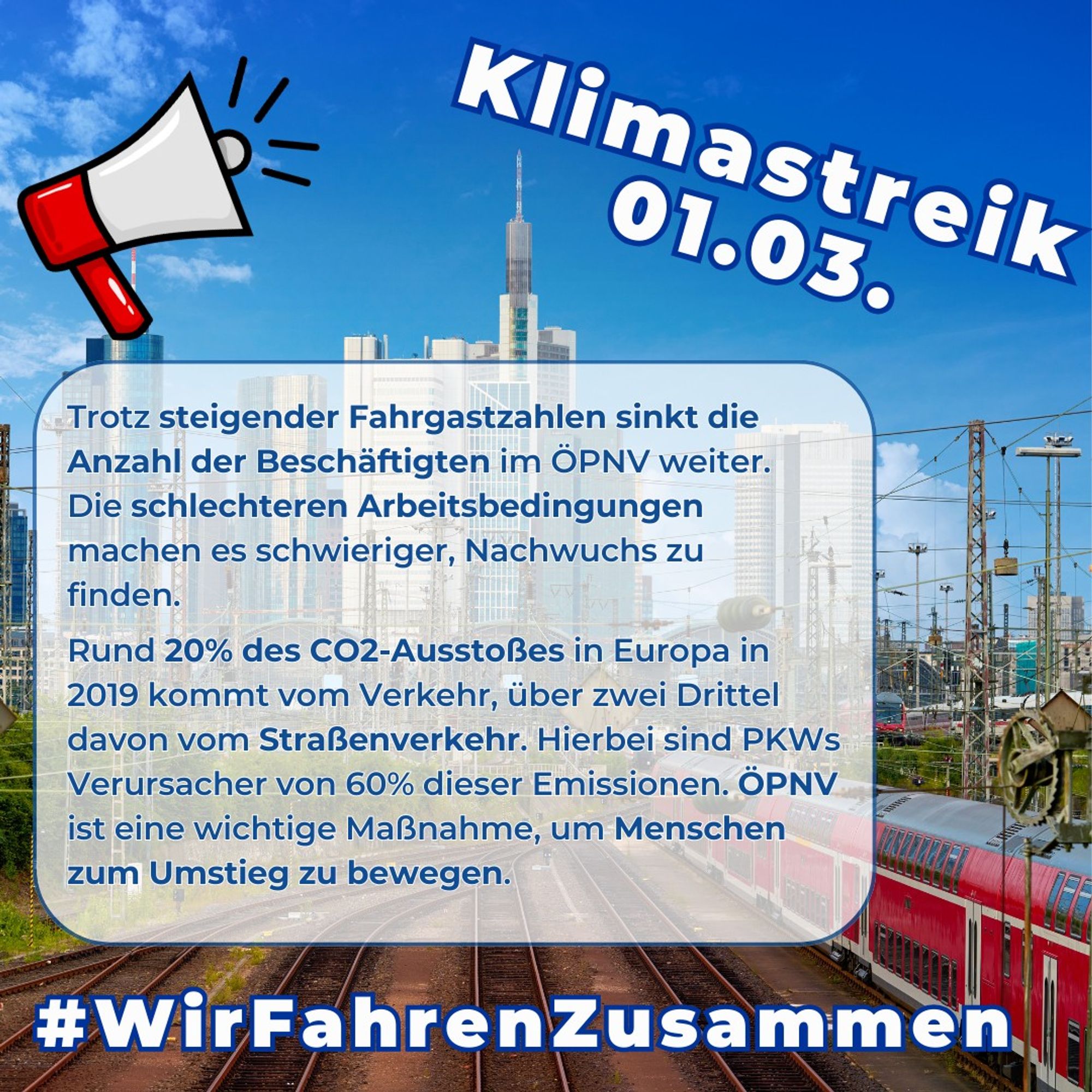 Morgen ist es soweit! Bundesweiter Klimastreik für eine klimagerechte Verkehrswende! #wirfahrenzusammen 
📅01.03. 12 Uhr
📍Römer, Frankfurt a.M.