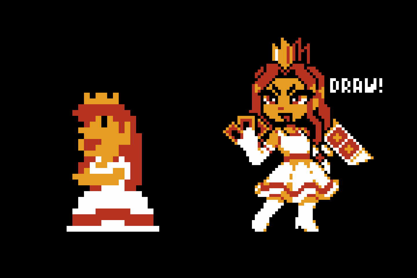 A comparison between 2 Princess Peach sprites, the first is the original NES sprite from Super Mario Bros, the other is a redraw stylized as a Yu Gi Oh! character ready to duel!