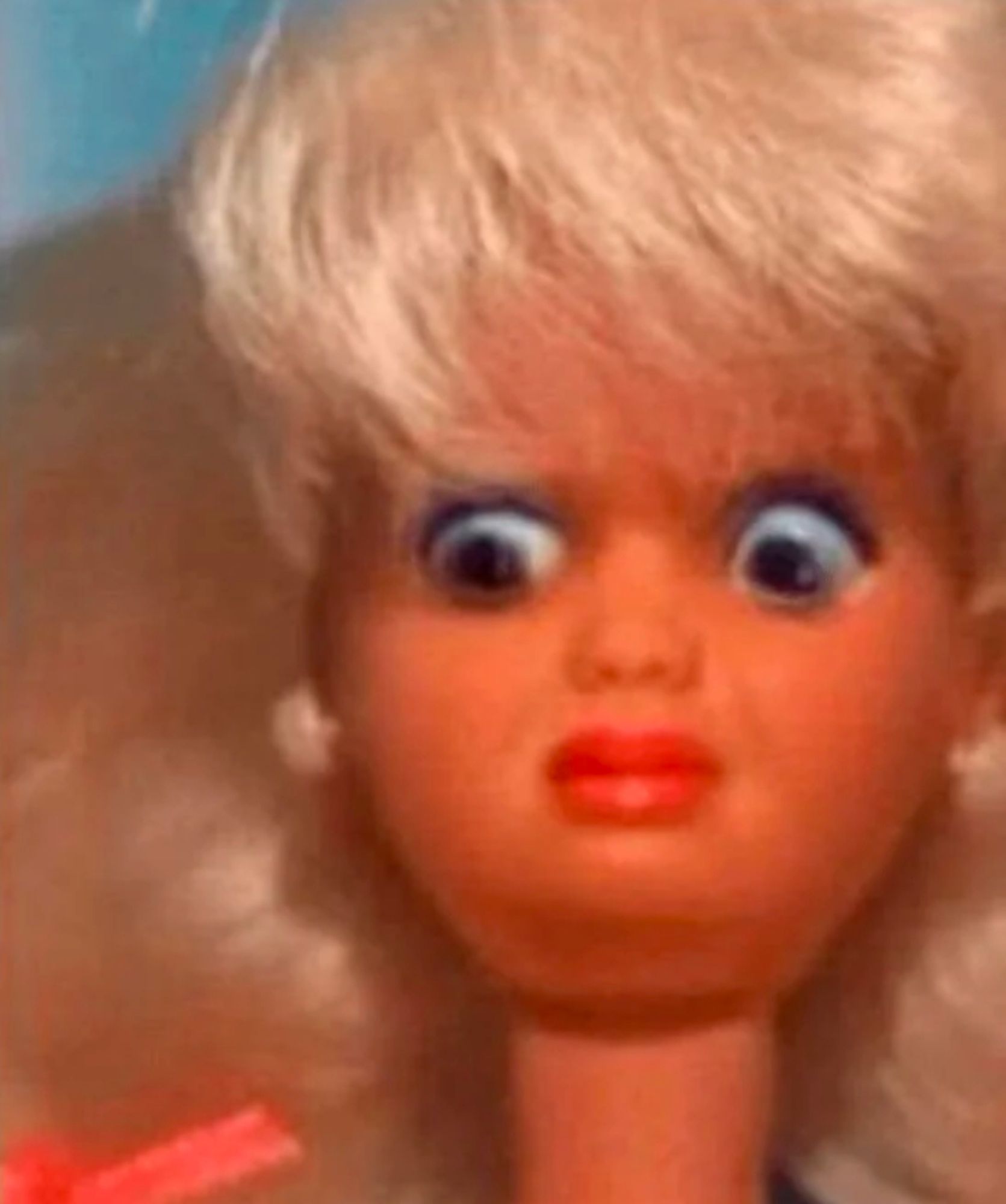 Barbie is pulling a stinky boo boo face. 