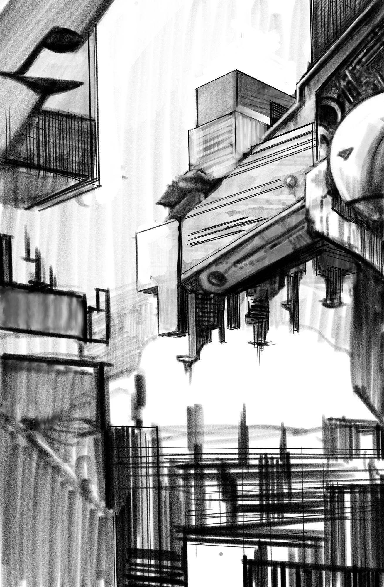 Sketch of a futuristic cityscape