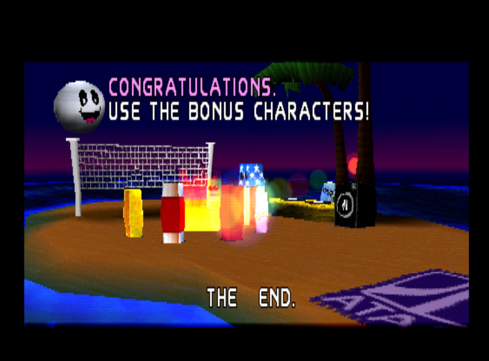 Screenshot from the PS1 game Breakout showing the end game screen.