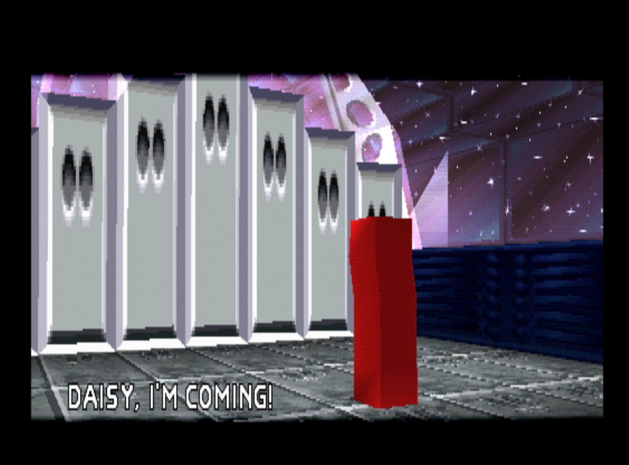 Screenshot from the PS1 game Breakout showing the cutscene before the final boss.