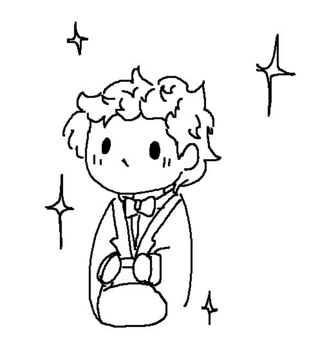 Tiny little 1941 Aziraphale (from Good Omens) —with a silly dot-eyes face— drawing made in MSPaint.