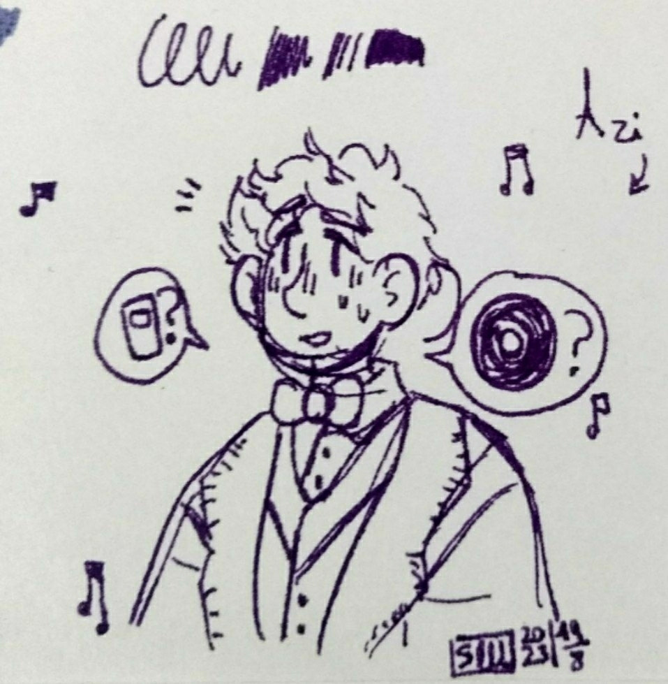 A black and white doodle, of Aziraphale from Good Omens in a (kinda??) similar style to the Tintin comics, drawn on paper.