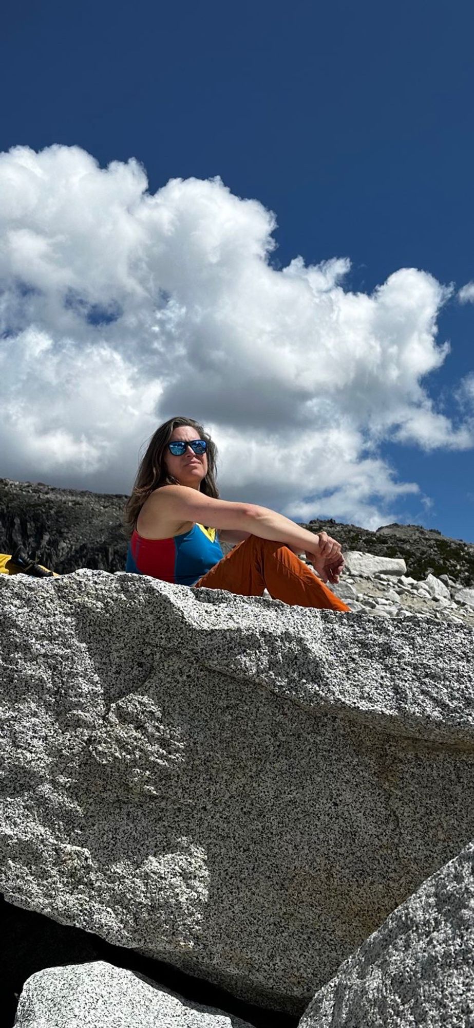 Nova looking awesome wearing sunglasses staring into the distance.  Taken at the top of Asgaard Pass.