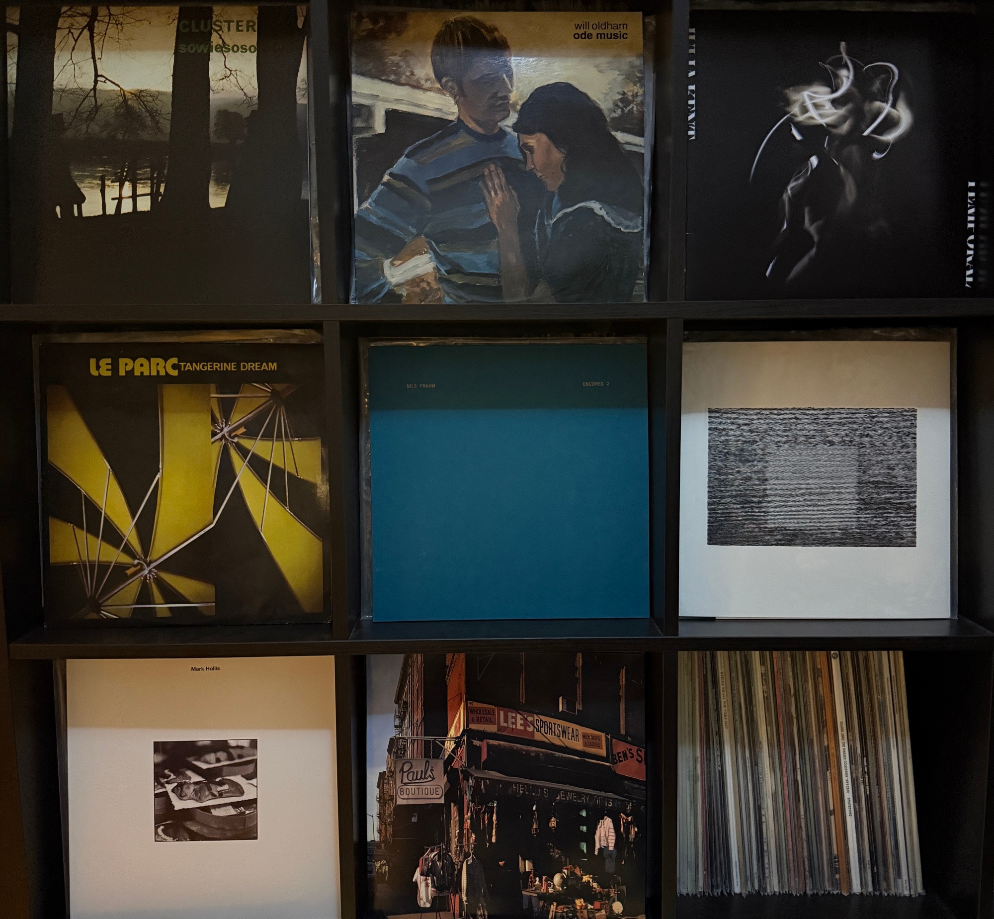 Cluster - Sowiesoso
Oldham, Will - Ode Music
Kent, Julia - Temporal
Tangerine Dream - Le Parc
Frahm, Nils - Encores 2
Grouper - Grid of Points
Hollis, Mark - Mark Hollis
Beastie Boys - Paul’s Boutique