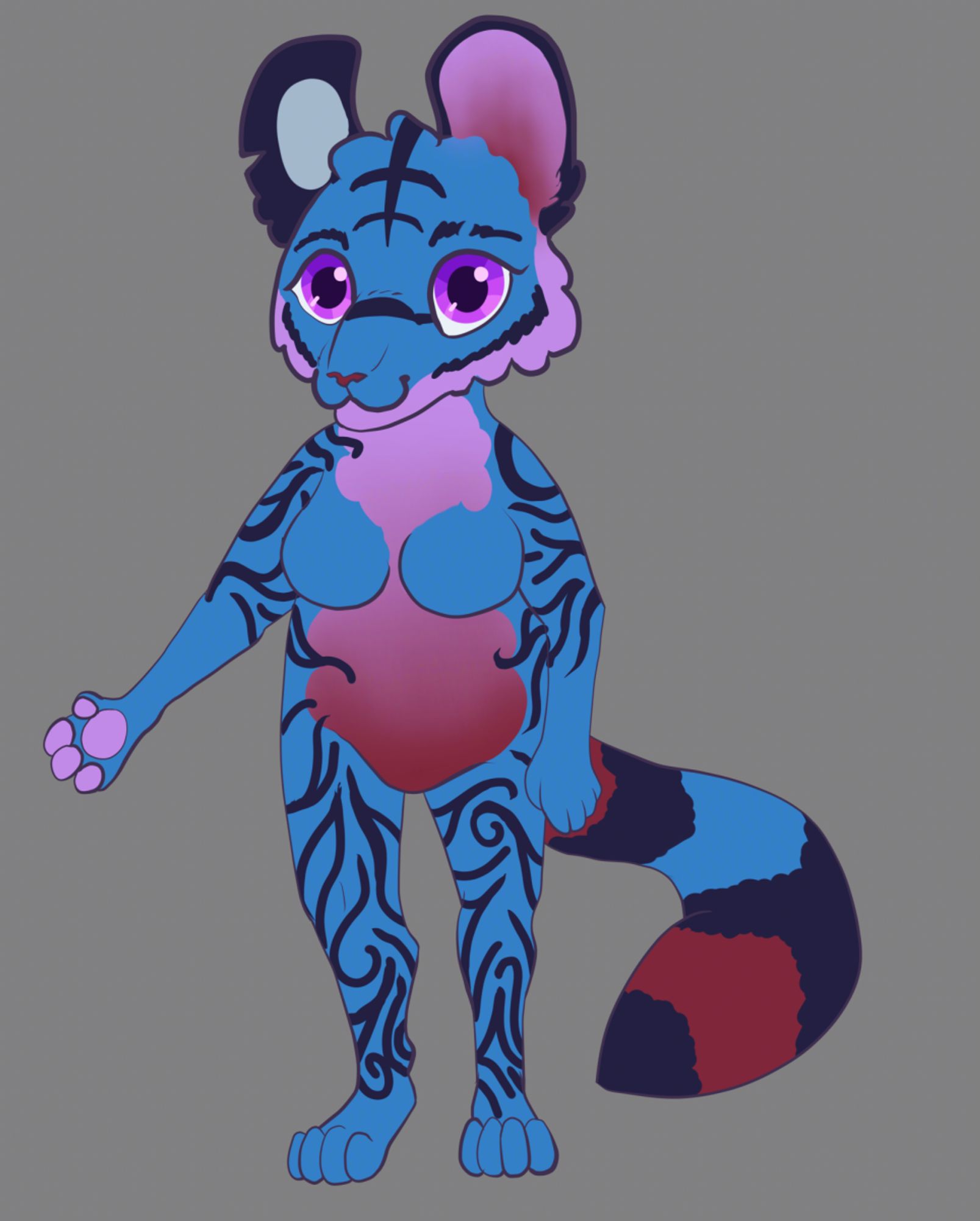 A digital illustration of a chibi style blue tiger anthro.