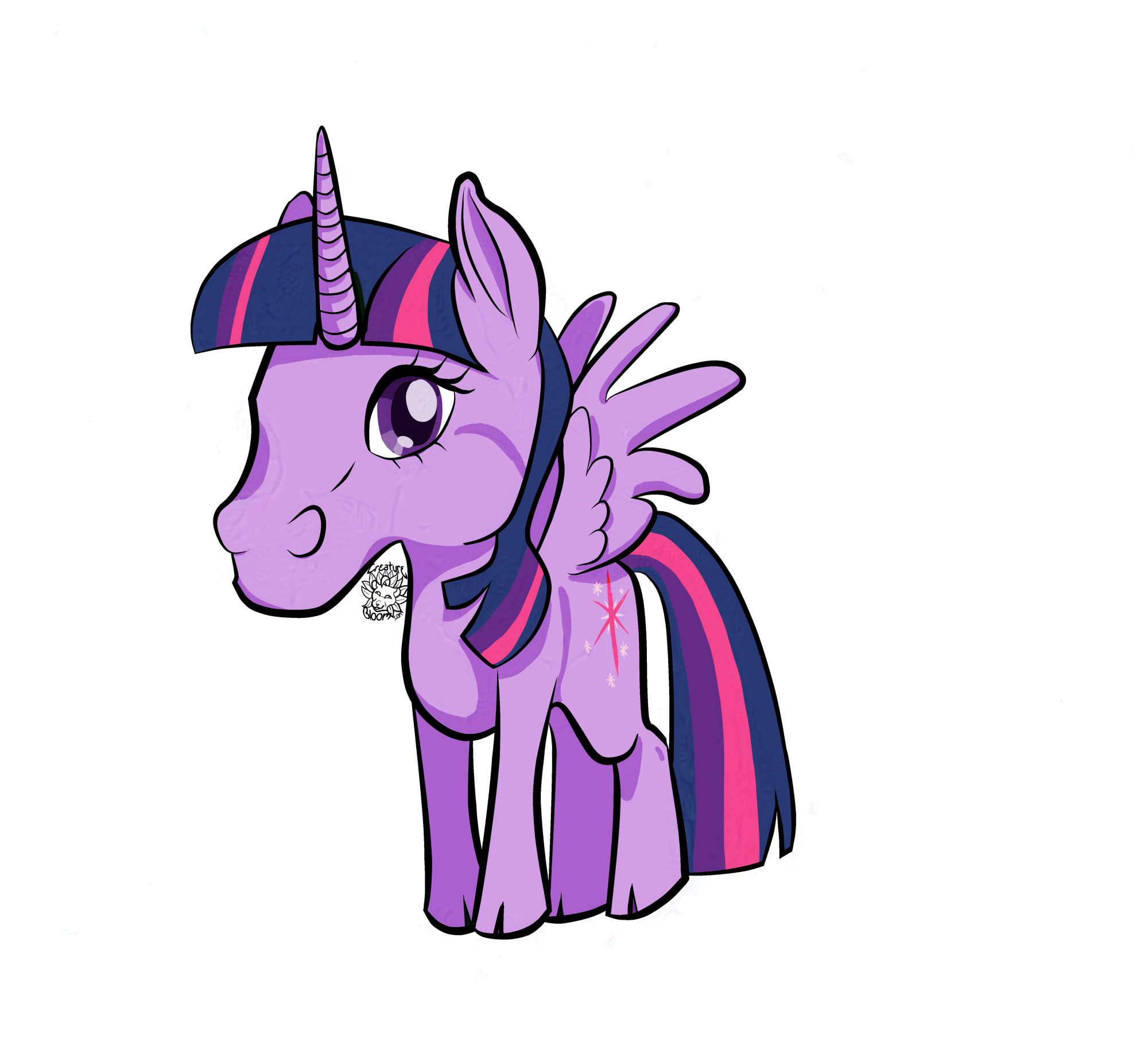 A digital illustration of twilight sparkle pony in a chibi style. 