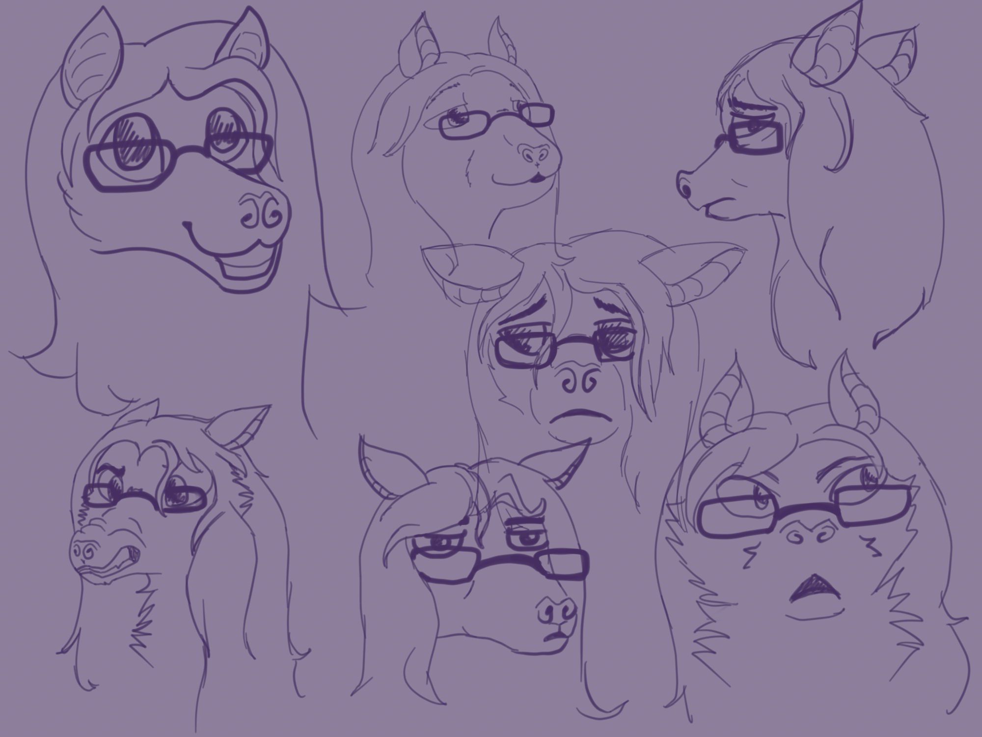 A digital illustration of an anthro bat making various faces.