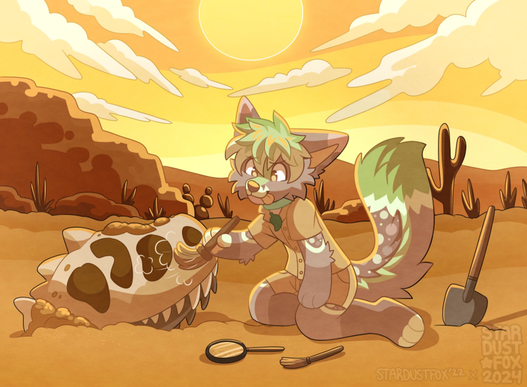 Digging up dino bones!! :D for Mossy  (update of 2022 piece, character is new, bg is old!)