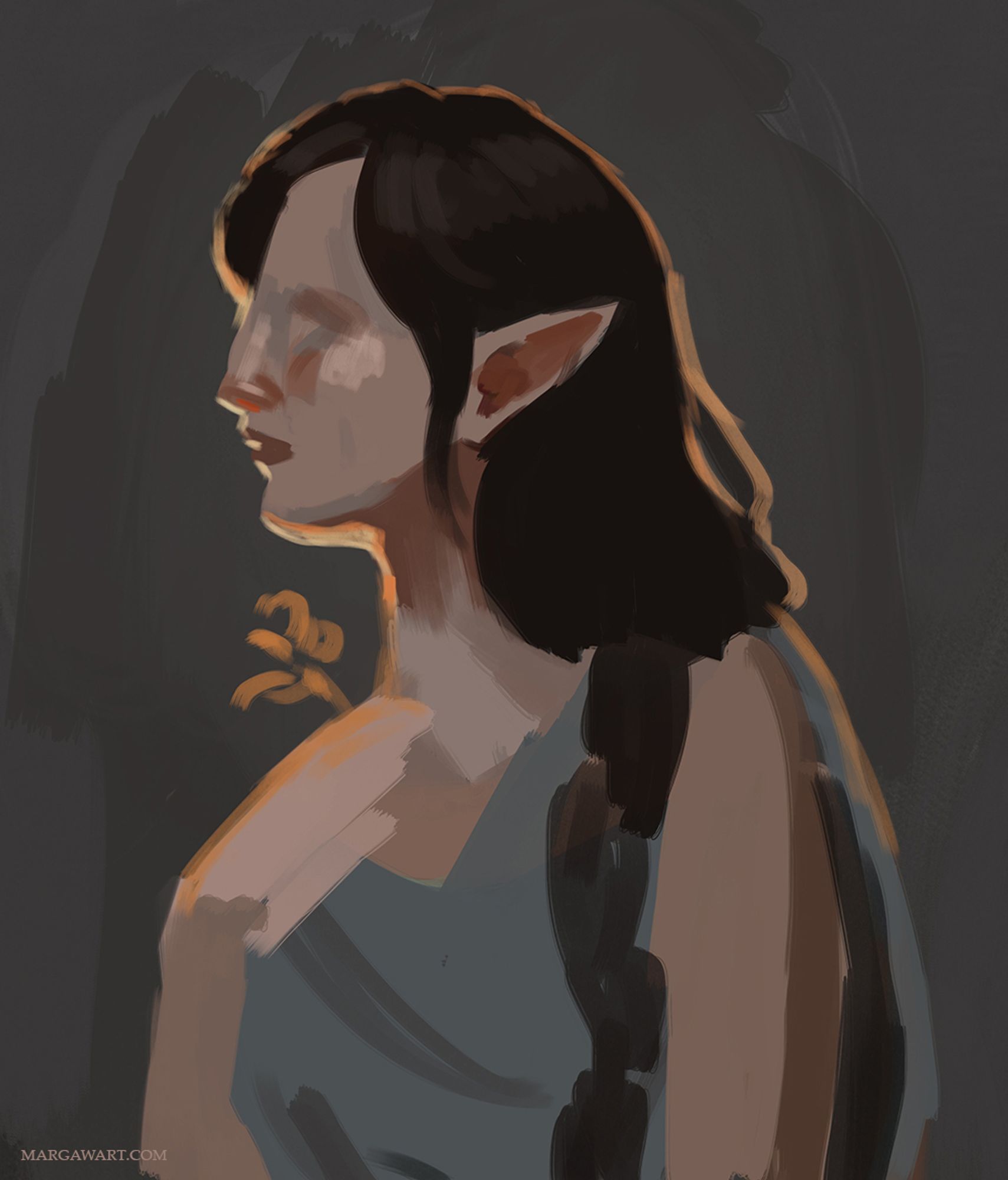 A very rough digital sketch of my Inquisitor Lavellan from the video game Dragon Age Inquisition.