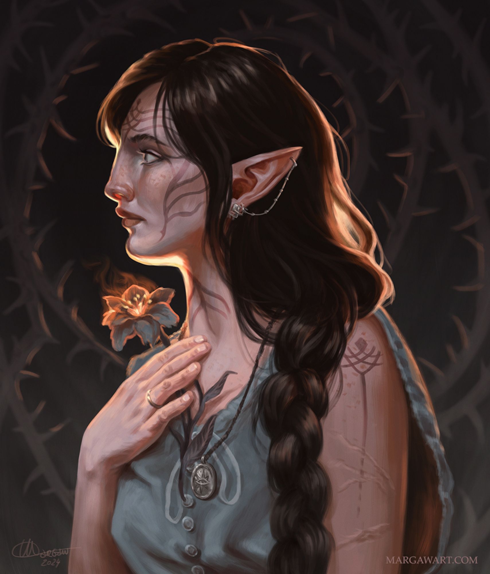 A digital illustration, fan art portrait of my Inquisitor Lavellan from the video game Dragon Age Inquisition.