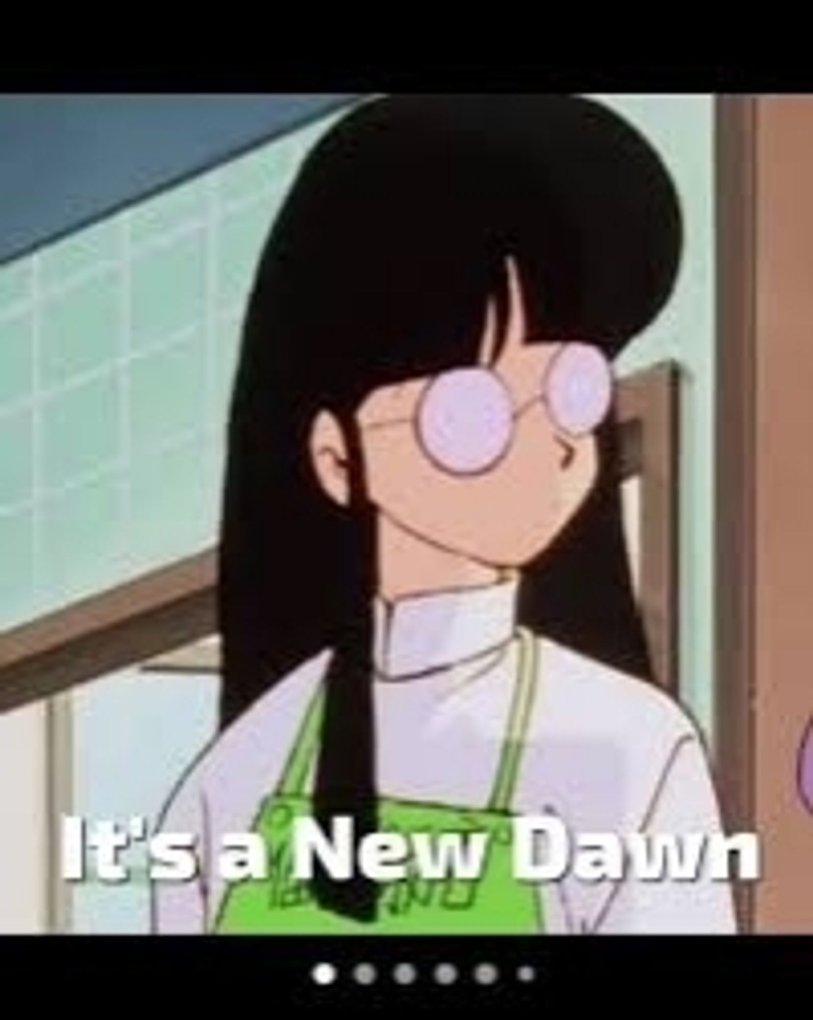 The character Mousse, in an apron, above the caption "It's a new Dawn"