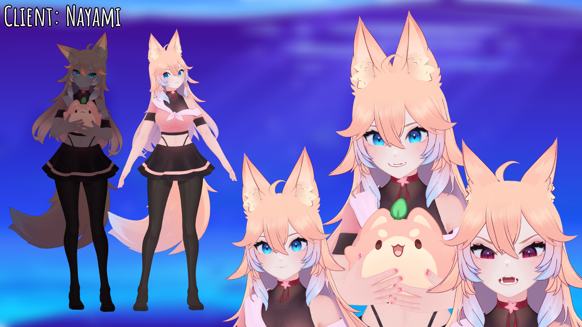 3D-VTuber Model für Nayami in Fullbody Ansicht und CloseUps