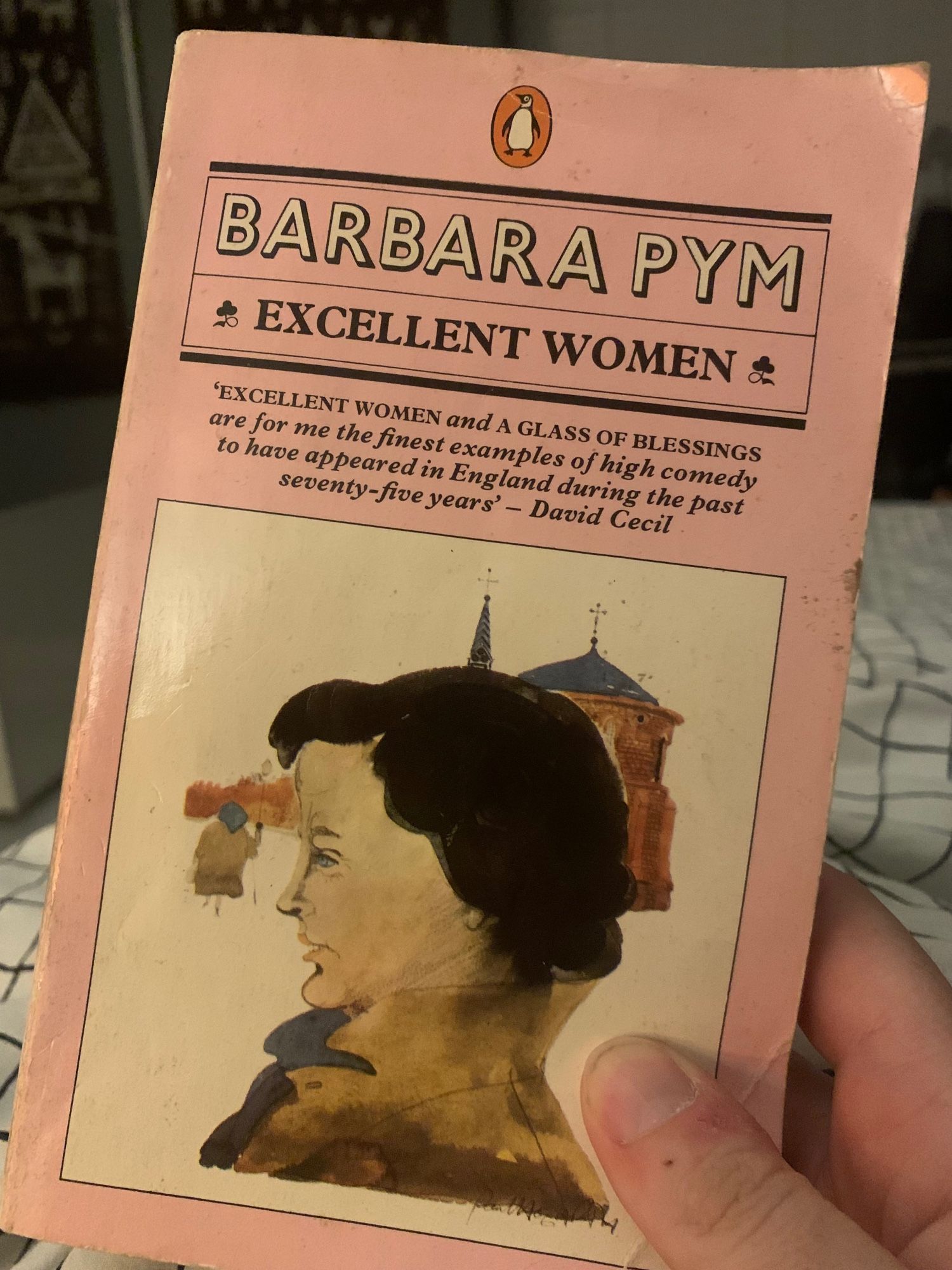 Hand holding the book ‘Excellent Women’ by Barbara Pym.