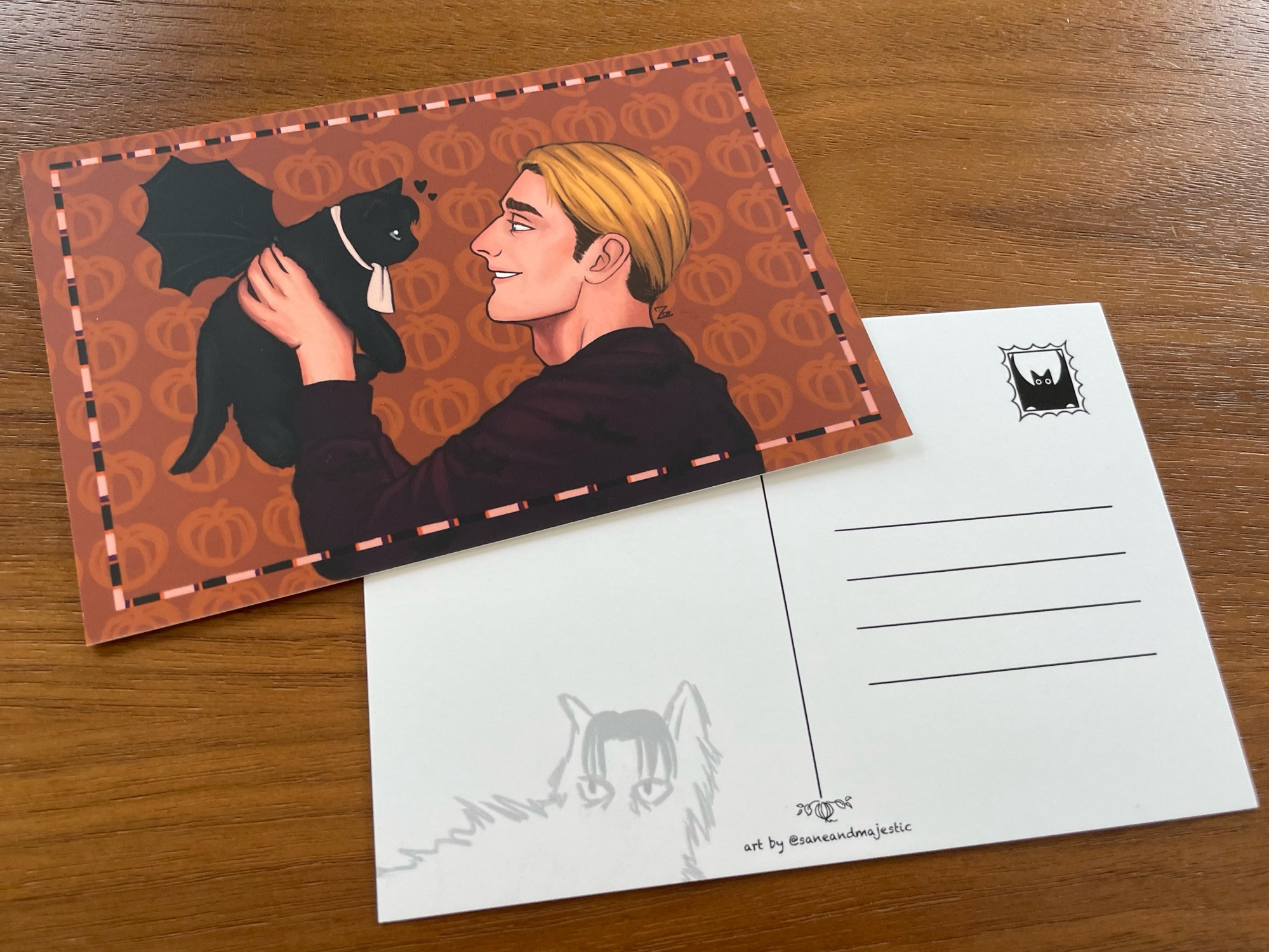 Spooky postcard featuring Erwin and Cat Levi