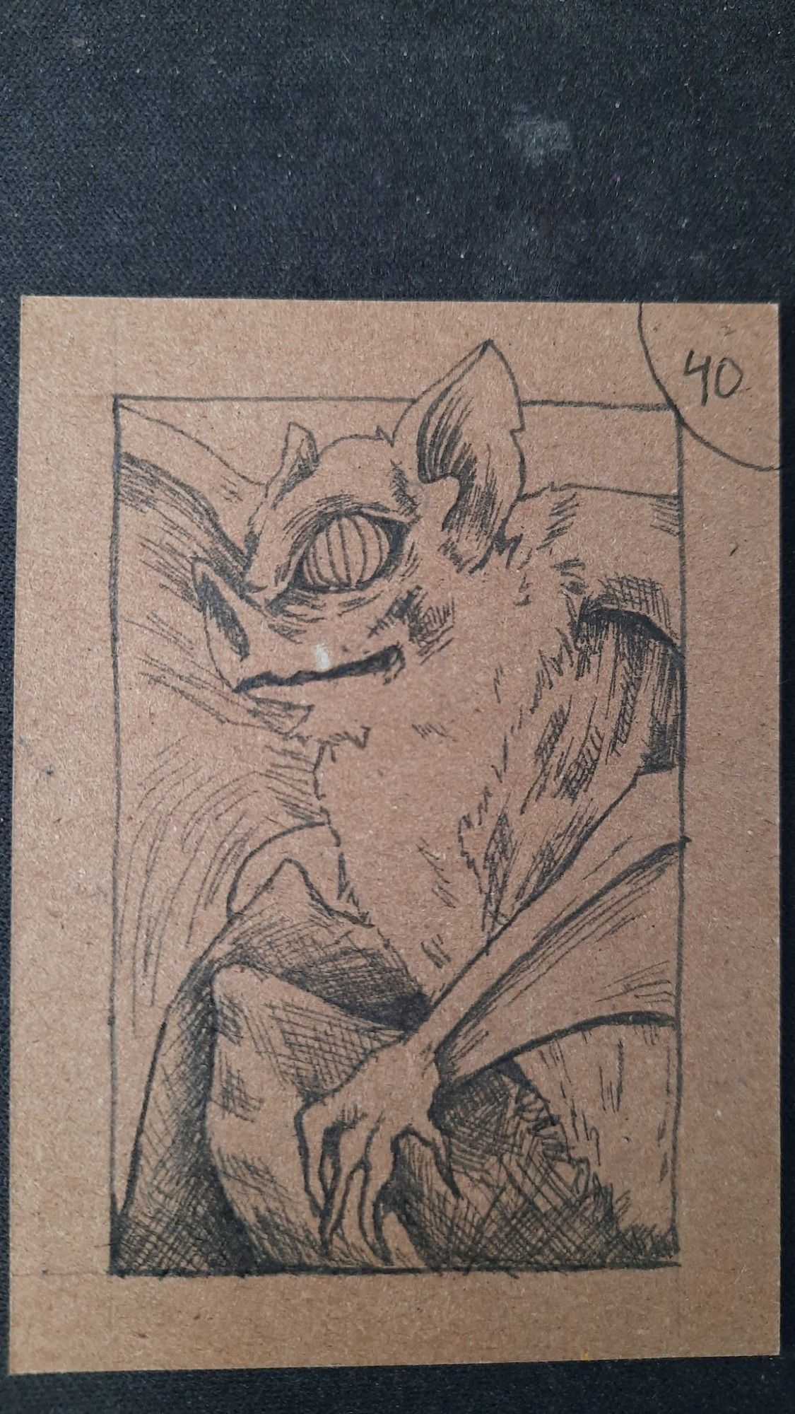 a custom pen and ink custom trading card of a Olitiau, a giant bat-like cryptid