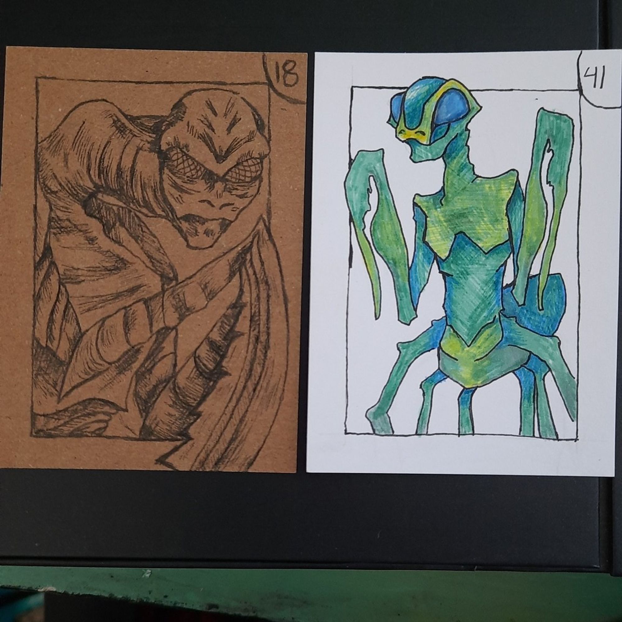 two custom trading card comparison of the mantis man