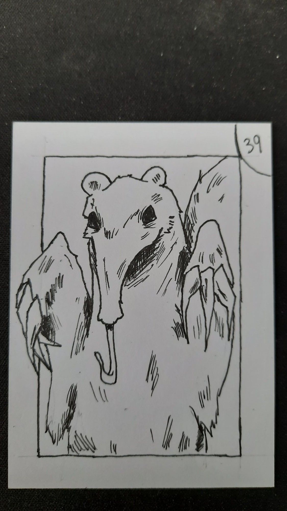 a custom pen and ink trading card of the turtle bottoms monster, a giant anteater