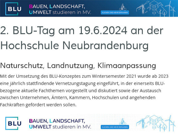 Hinweis auf BLU-Tag an der Hochschule Neubrandenburg am 19. Juni