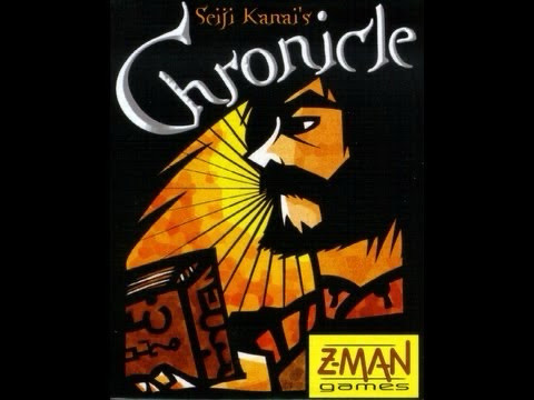 Box cover for Chronicle, Z-MAN GAMES edition.  Not bad for the era, indifferent typography, but the main illustration by Noboru Sugiura and Chema Vicente is almost stained glass like, not MS Paint looking like the Klemens Franz garbage that dominated the market around that time.