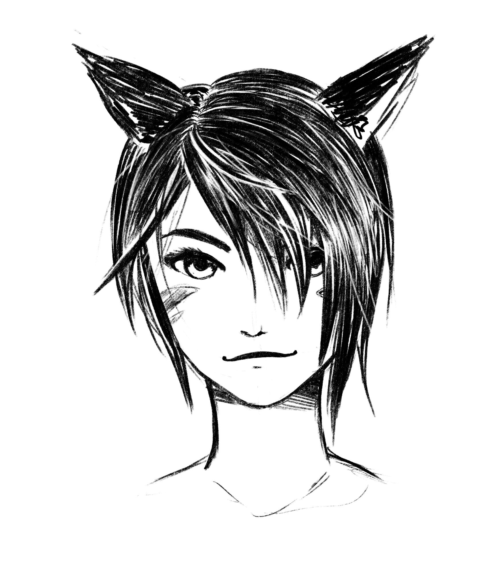 Neoma Eleázar, boceto de una miqo'te de FFXIV.