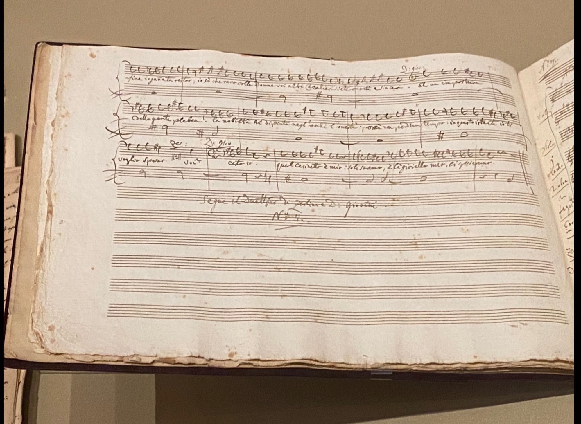 Page of original handwritten music from the score of Don Giovanni written by Mozart