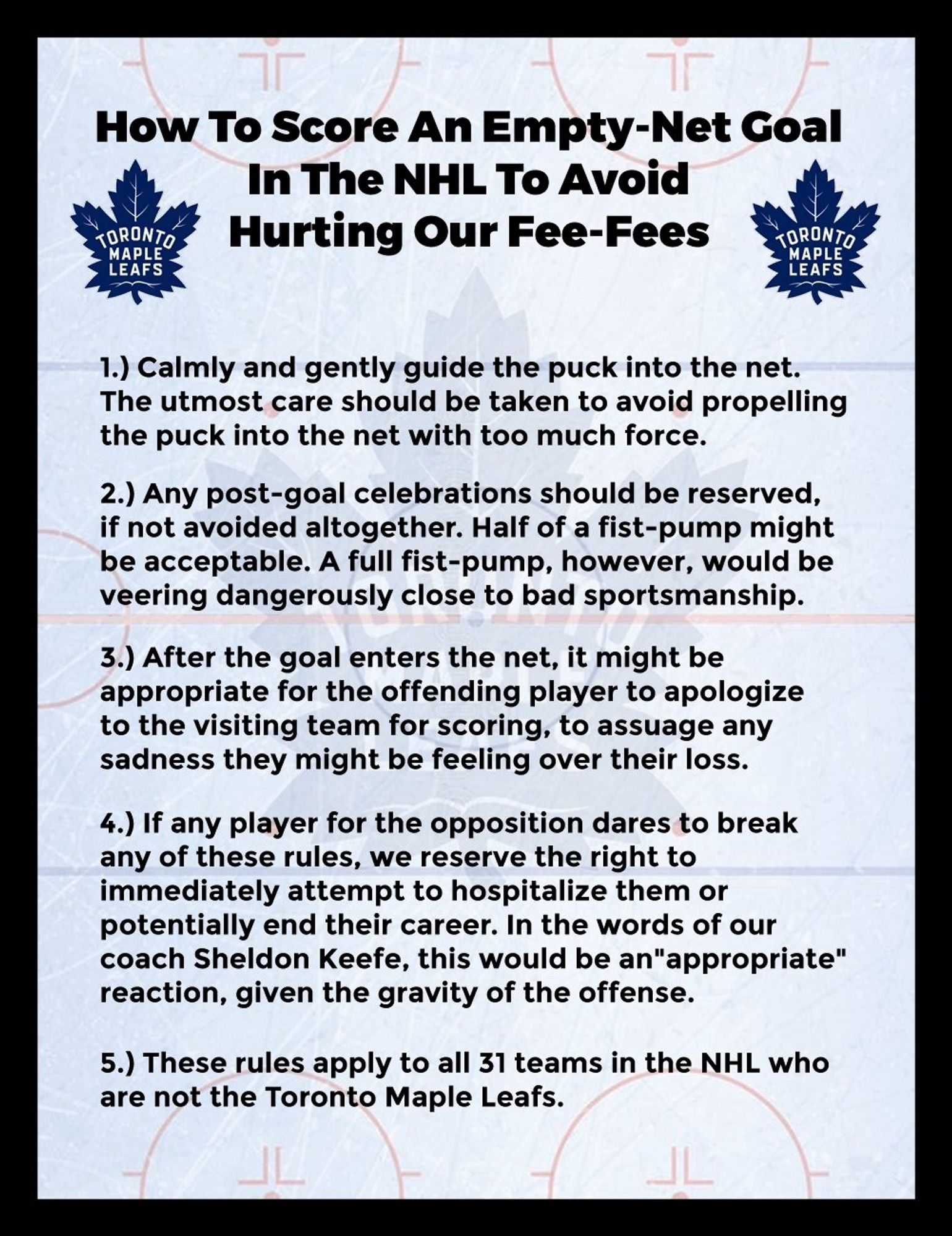 How to Score an Empty-Net Goal in the NHL to Avoid Hurting Our Fee-Fees
(haha Leafs suck)