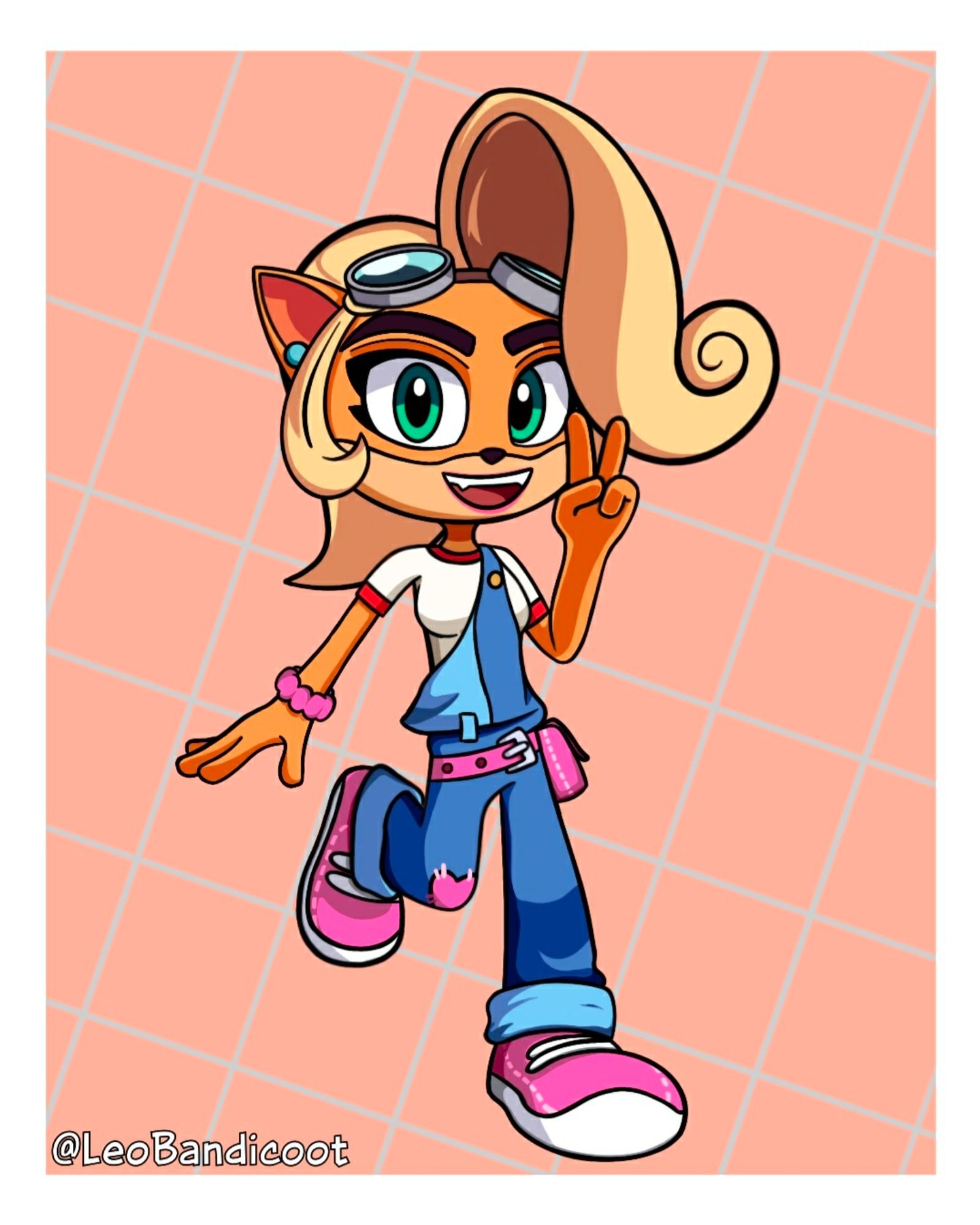 Full body digital illustration of Coco Bandicoot from Crash Bandicoot 4: It's About Time.