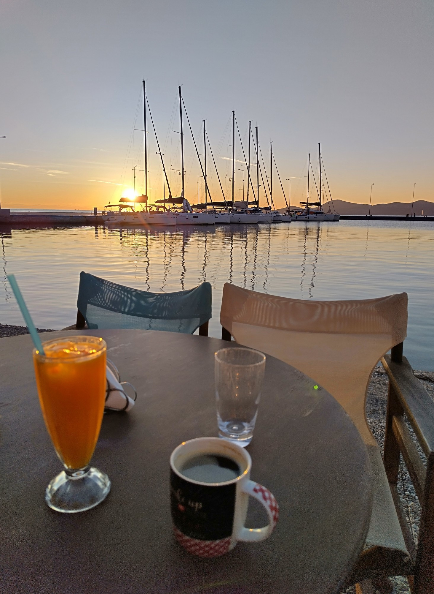 Morning coffee by dockside