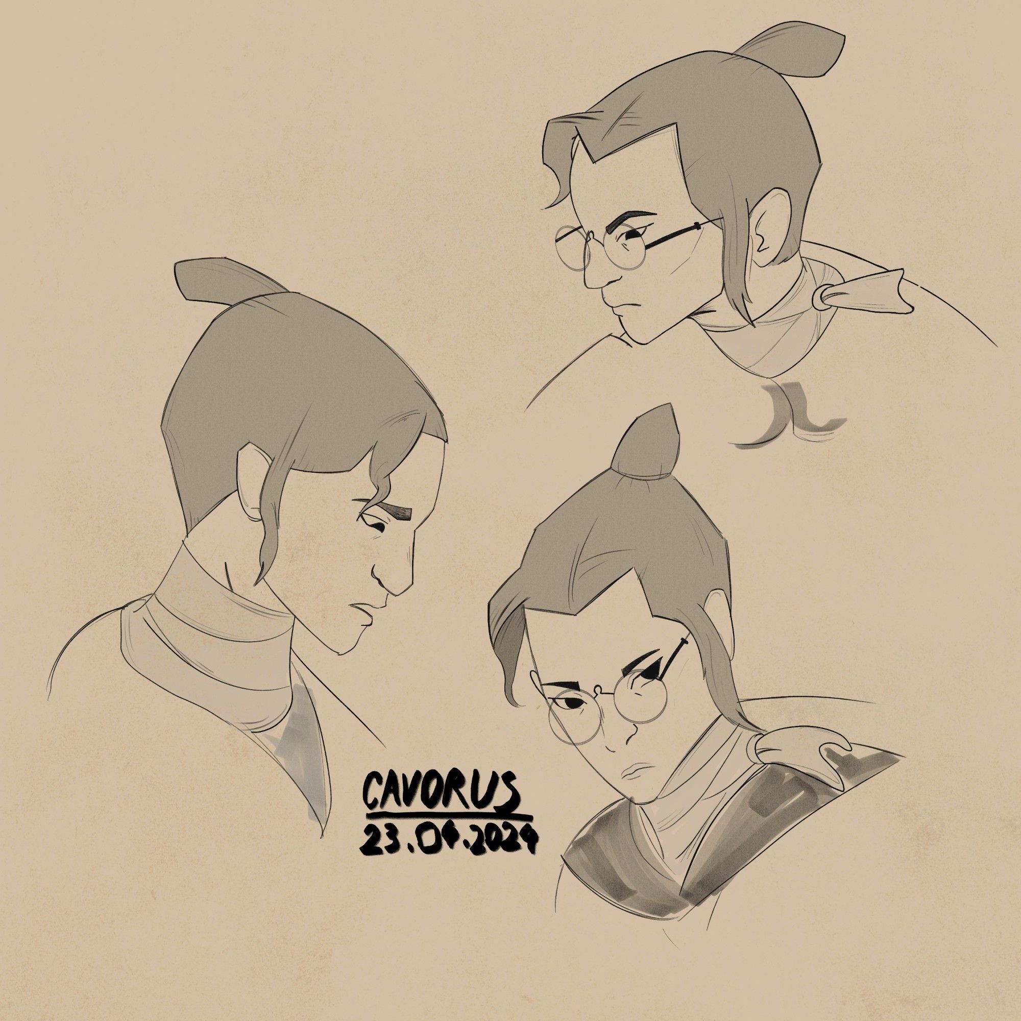 Portrait sketches of the character Mizu from Blue Eye Samurai.