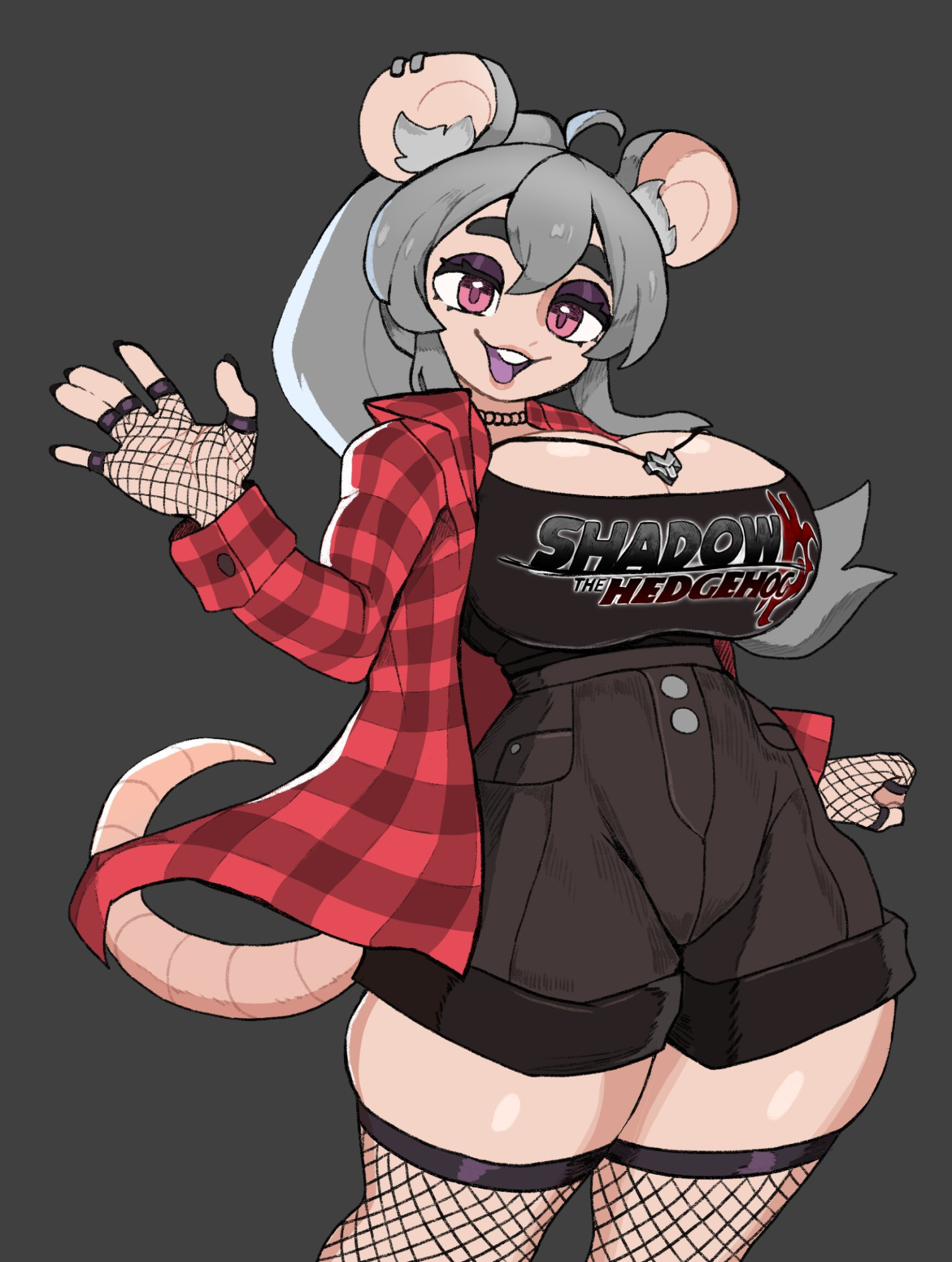 Boo the Rat in a midwestern emo outfit inspired by midwest miku, wearing her signature Shadow the Hedgehog shirt