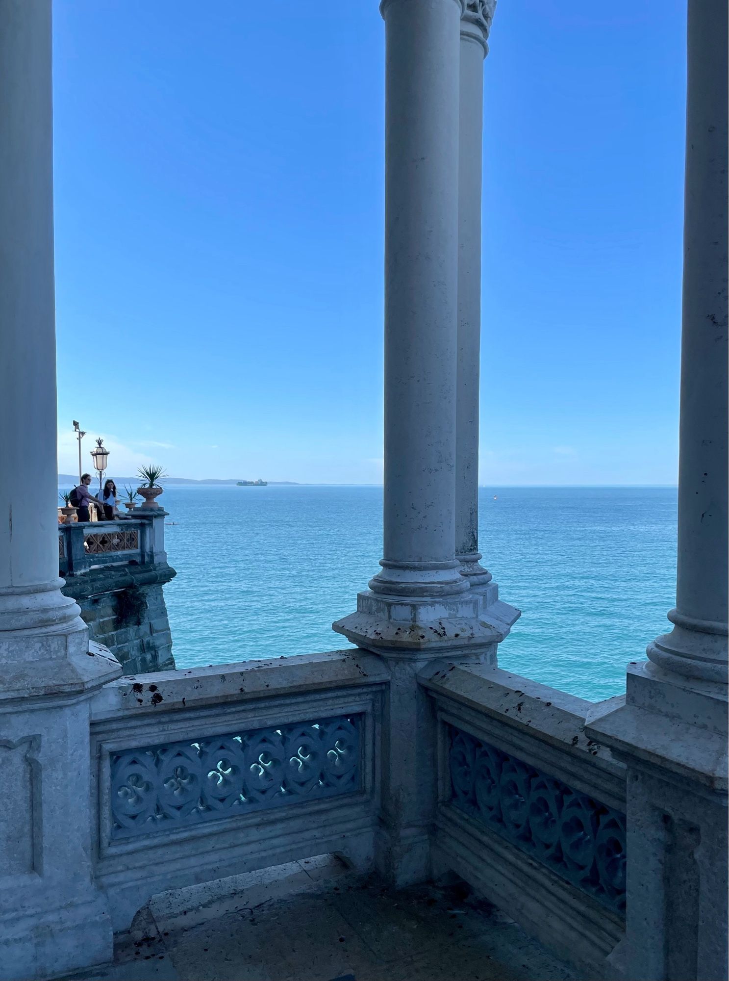 View from colonnaded balcony out to sea