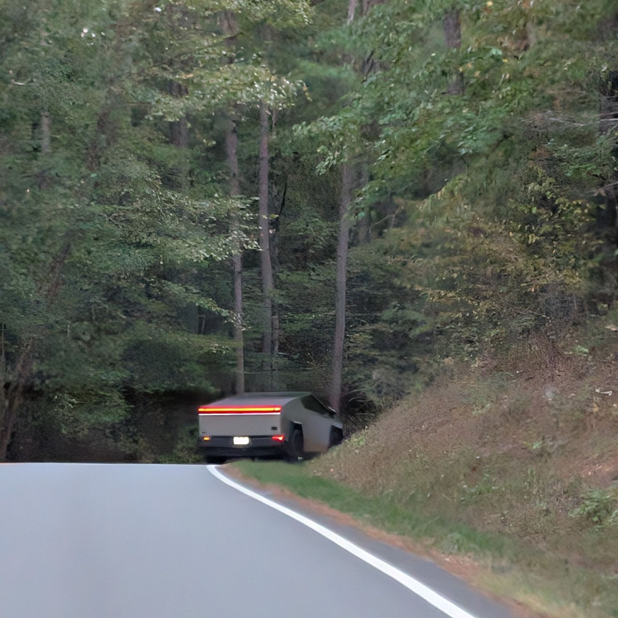 Cyber truck wandering country roads